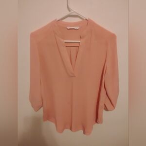 Lush Peach V-Neck Blouse